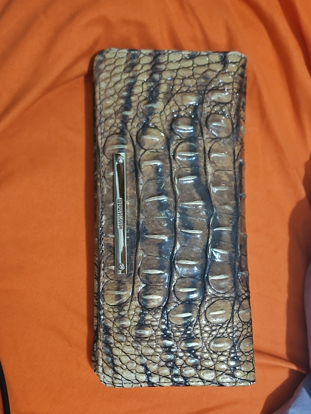 Croc-Embossed Brown Long Wallet